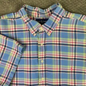 Ralph Lauren Short Sleeve Twill Shirt Men's 3XB Plaid Blue Red Green Button Down